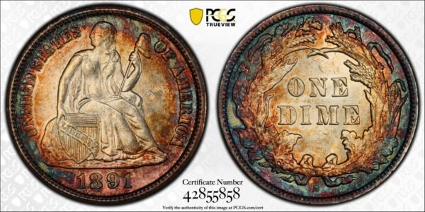 1891 S SEATED LIBERTY DIME 10C PCGS MS 63 133885615932