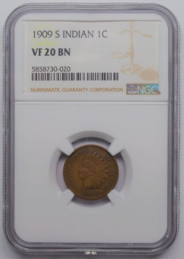 1909 S INDIAN CENT 1C NGC VF20 BN 373610347931