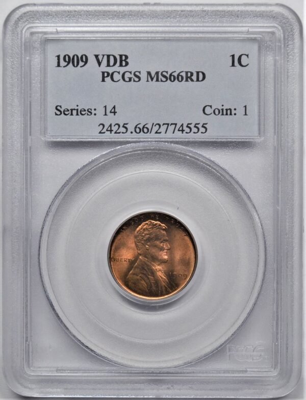 1909 VDB LINCOLN WHEAT CENT 1C PCGS MS 66 RD 373403459787
