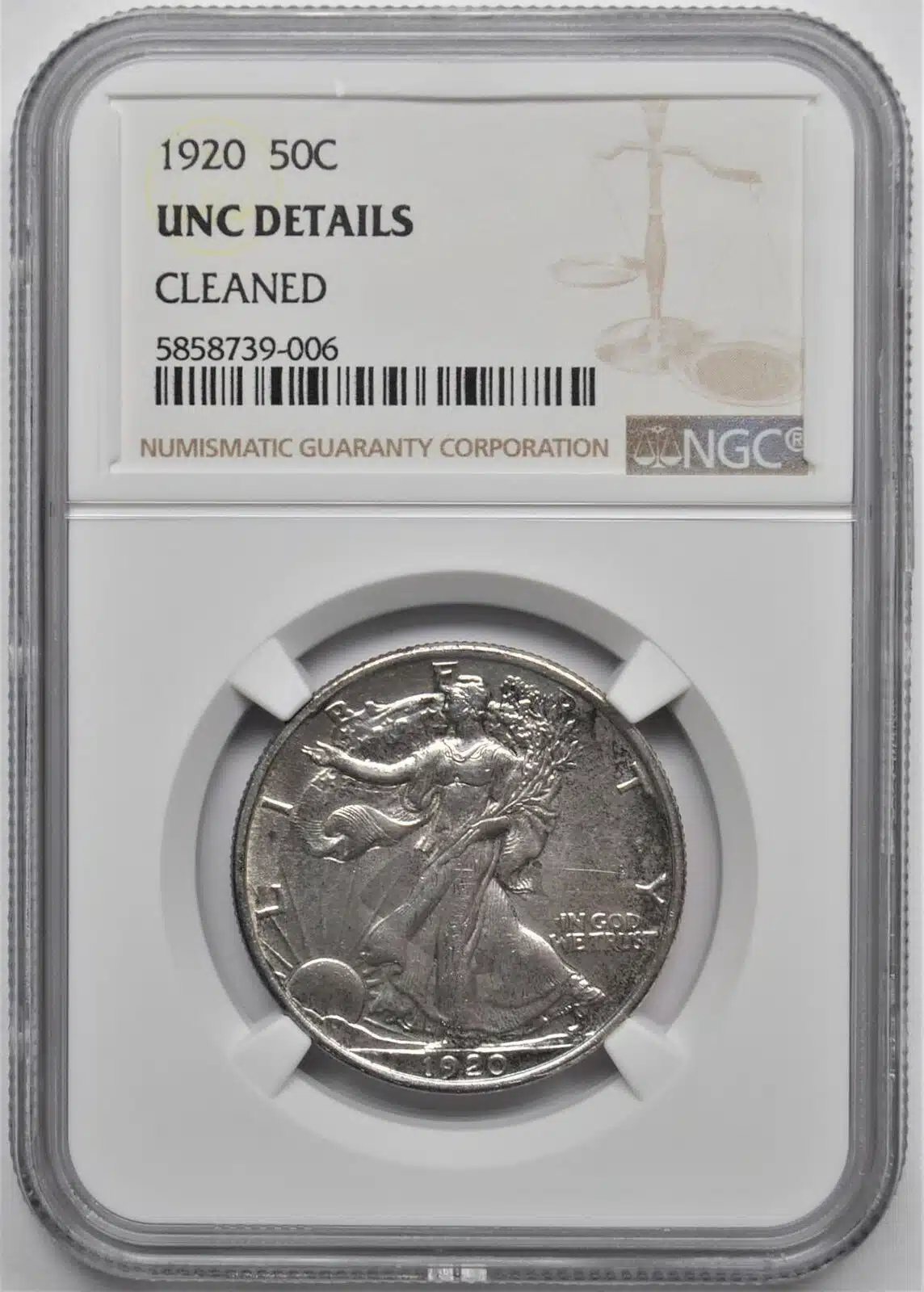 1920 WALKING LIBERTY HALF DOLLAR 50C NGC UNC DETAILS