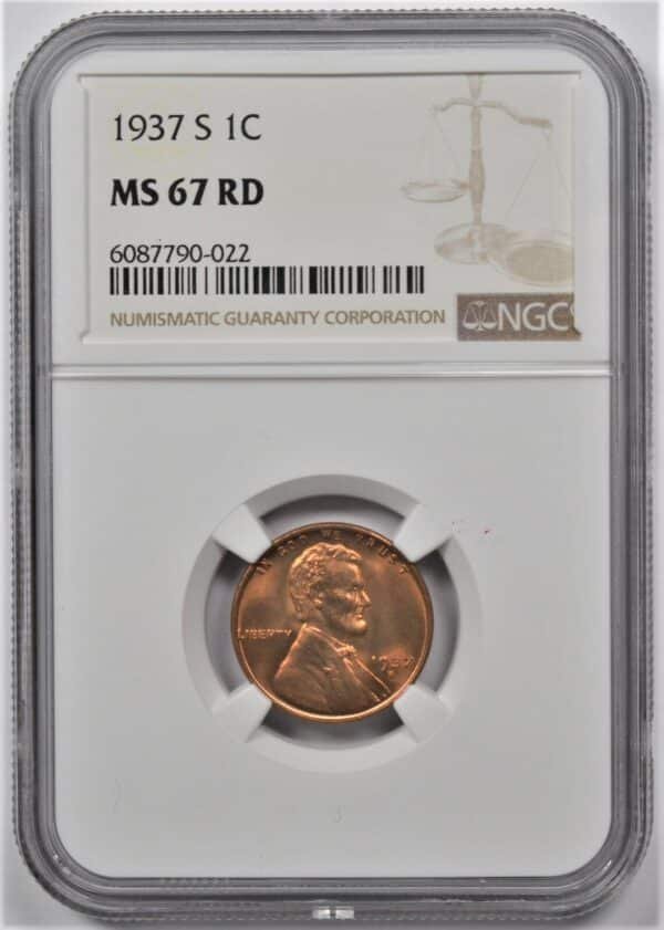 1937 S LINCOLN WHEAT CENT 1C NGC MS 67 RD 133711331402