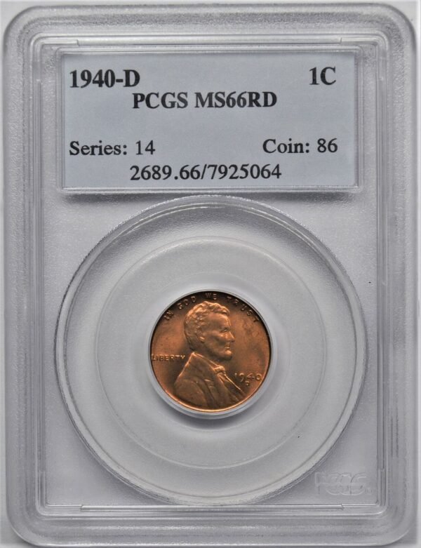 1940 D LINCOLN WHEAT CENT 1C PCGS MS 66 RD 203226664015