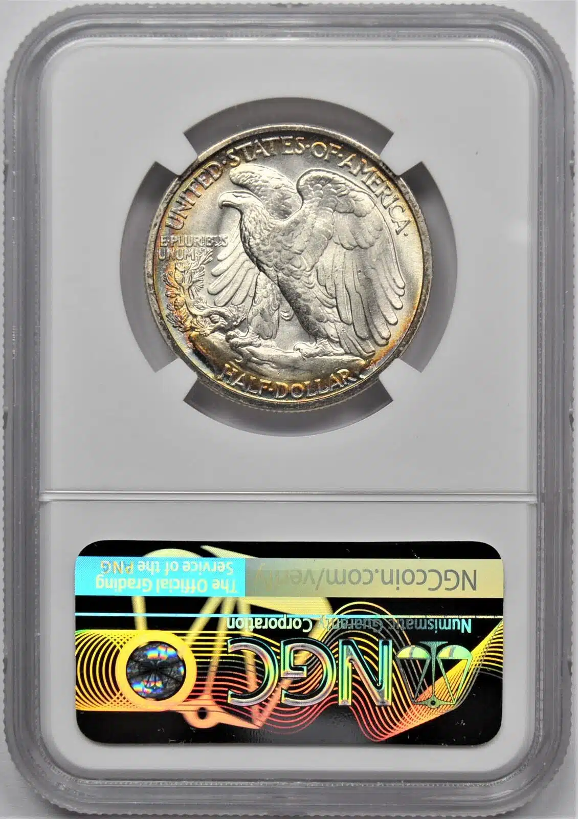 1946 S WALKING LIBERTY HALF DOLLAR 50C RAINBOW TONING NGC MS 67 - Image 3