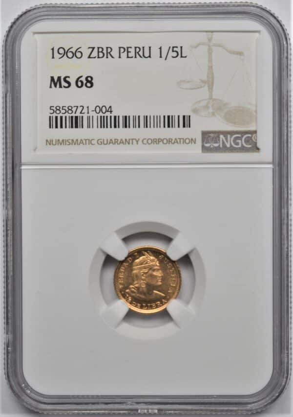 1966 ZBR PERU GOLD 15L LIBRAS NGC MS 68 TIED FOR FINEST KNOWN 203251950569