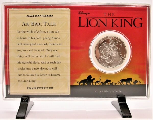 1994 LION KING 999 FINE SILVER COIN 25 GRAMS INSIDE SELF STANDING PLASTIC CASE 373313274612 2