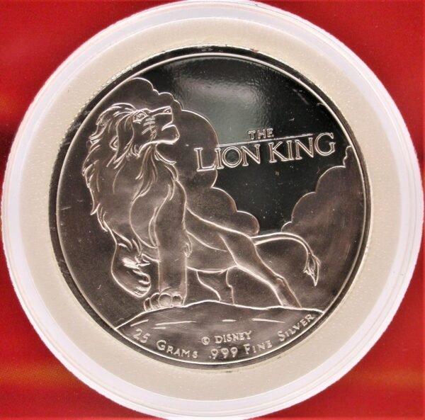 1994 LION KING 999 FINE SILVER COIN 25 GRAMS INSIDE SELF STANDING PLASTIC CASE 373313274612 4