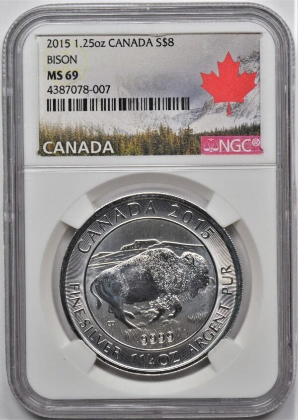 2015 9999 125oz CANADA S8 FINE SILVER EIGHT DOLLARS BISON NGC MS 69 373269980912