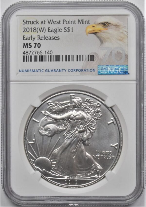 2018W SILVER AMERICAN EAGLE 1 OZ 1 NGC MS70 EARLY RELEASE WEST POINT 133589955464